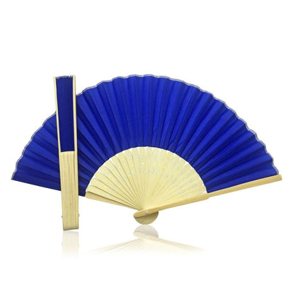 Deep Blue Fabric Hand Held Bamboo and Wooden Fan