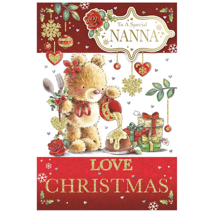 To a Special Nanna Teddy Pouring Frosting On Cake Design Christmas Card