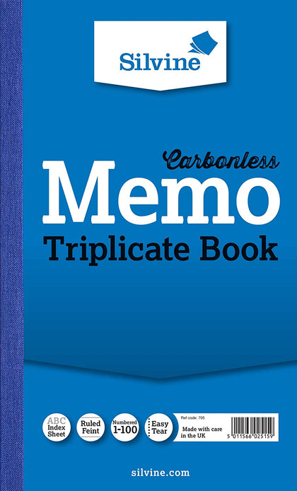 Carbonless Triplicate Memo Book 8.25