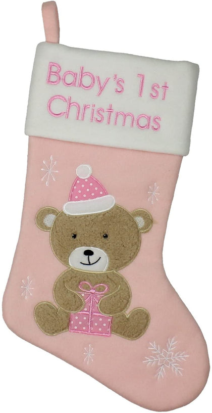 Baby's First Christmas Pink Teddy Bear Stocking