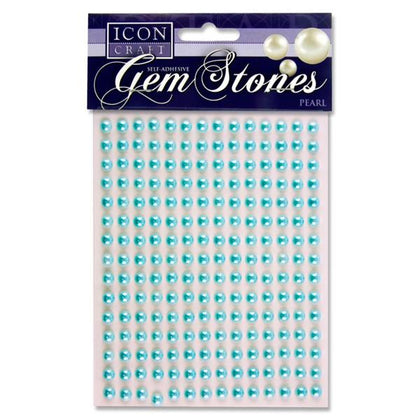Pack of 210 Pearl Baby Blue Self Adhesive 6mm Gem Stones by Icon Craft