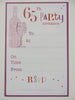 65th Birthday Party Invitations Female Women Pink Champagne Wine Bottle Design Pack of 20 invites Sheets & envelopes