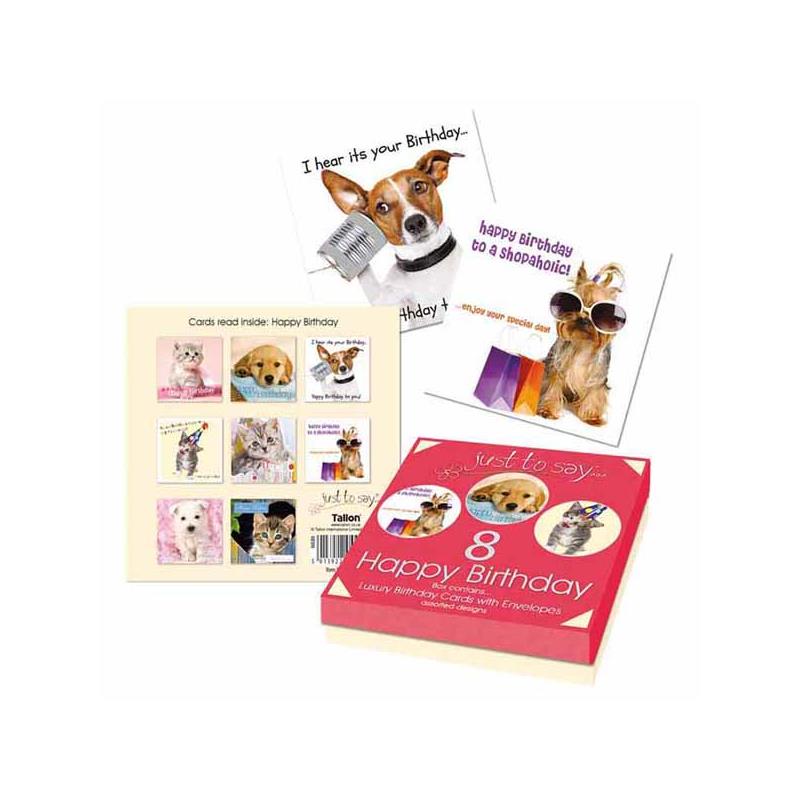 8 Mixed Pets Birthday Cards in Keepsake Box