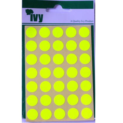 Pack of 140 Yellow Fluorescent 13mm Round Sticky Dots