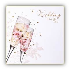Pack of 6 Thank You Wedding Gift Cards & Envelopes Champagne Glasses