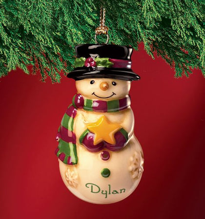 Mini Ceramic Personalized Snowman Ornament-Dylan