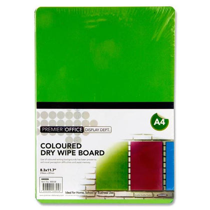 A4 Green Coloured Dry Wipe Board by Premier Office