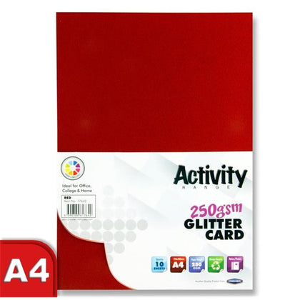 Pack of 10 A4 250gsm Red Glitter Card Sheets by Premier Activity